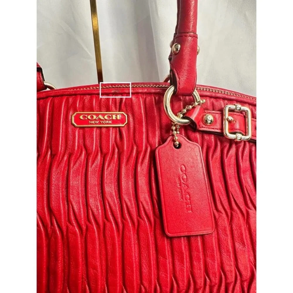 Coach Madison Sophia Gathered Red Leather Satchel with Crossbody Strap